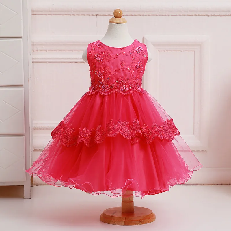 

Latest formal dress patterns sequins tulle flower girl dress party wear dress LL1607, Red;hot pink