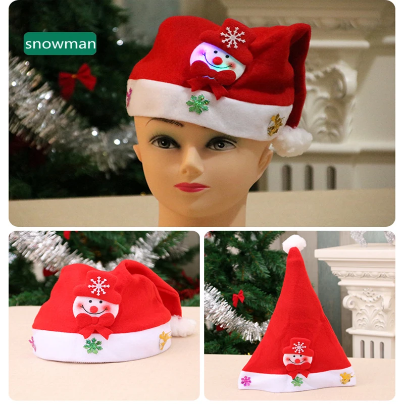 Oemtailor Non woven fabric hat Santa claus face snowman cap Christmas hat with decoration Xmas hat for Christmas and party