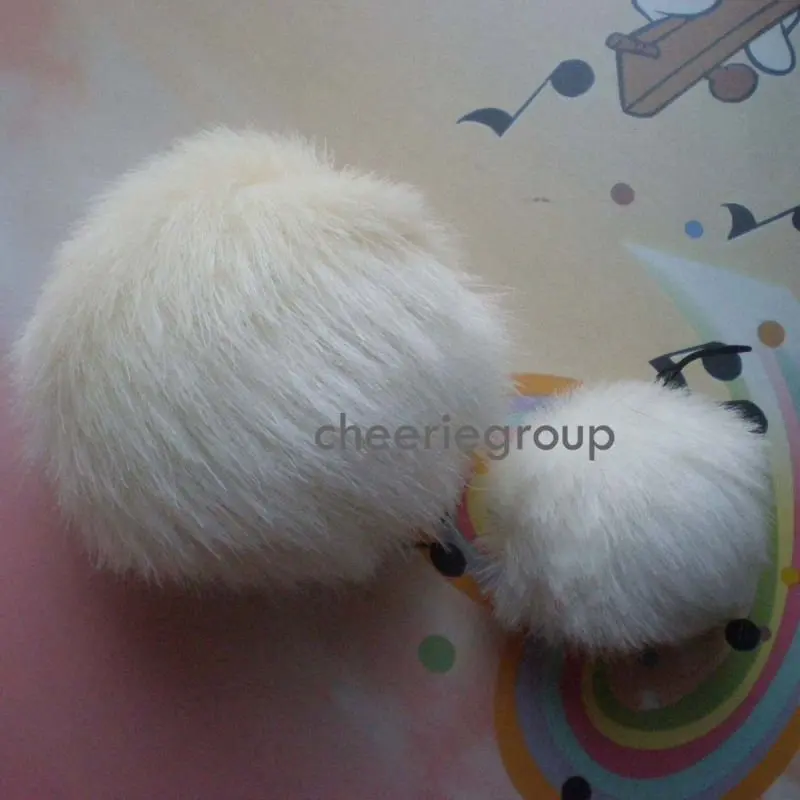 10cm Diameter White Fabric Fur Balls Faux Ball With String Artificial