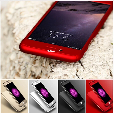 3 in 1 Hard PC Case For Iphone Front Clear Glass Film 360 degree Full Body Cover phone case Coverage