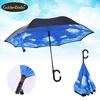 Full Color Printed umbrella auto open with C shape handle Inverted Umbrella doublelayers Reverse Umbrella
