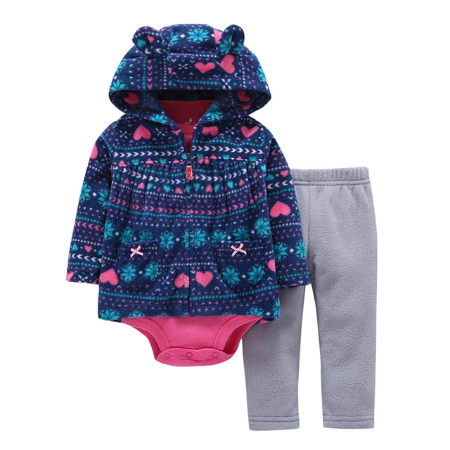 

Hot Sale 3pcs Spring Long Sleeves Infant Cost With Hat Romper Baby Clothes Sets