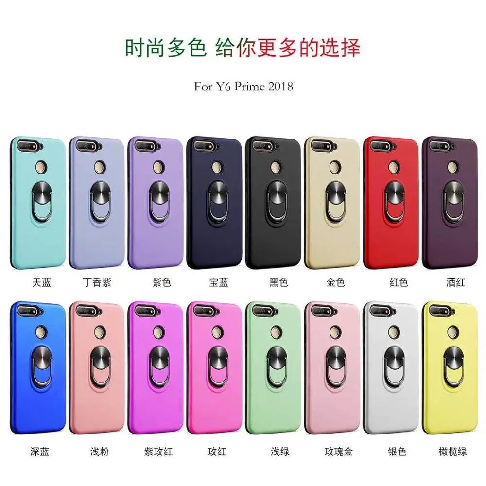 

Simple 360 Rotating Metal Magnetic Case For Huawei Y6 2018 Dual Layer Hybrid Armor Hard Back Case For Huawei Y6 Prime 2018 Cover