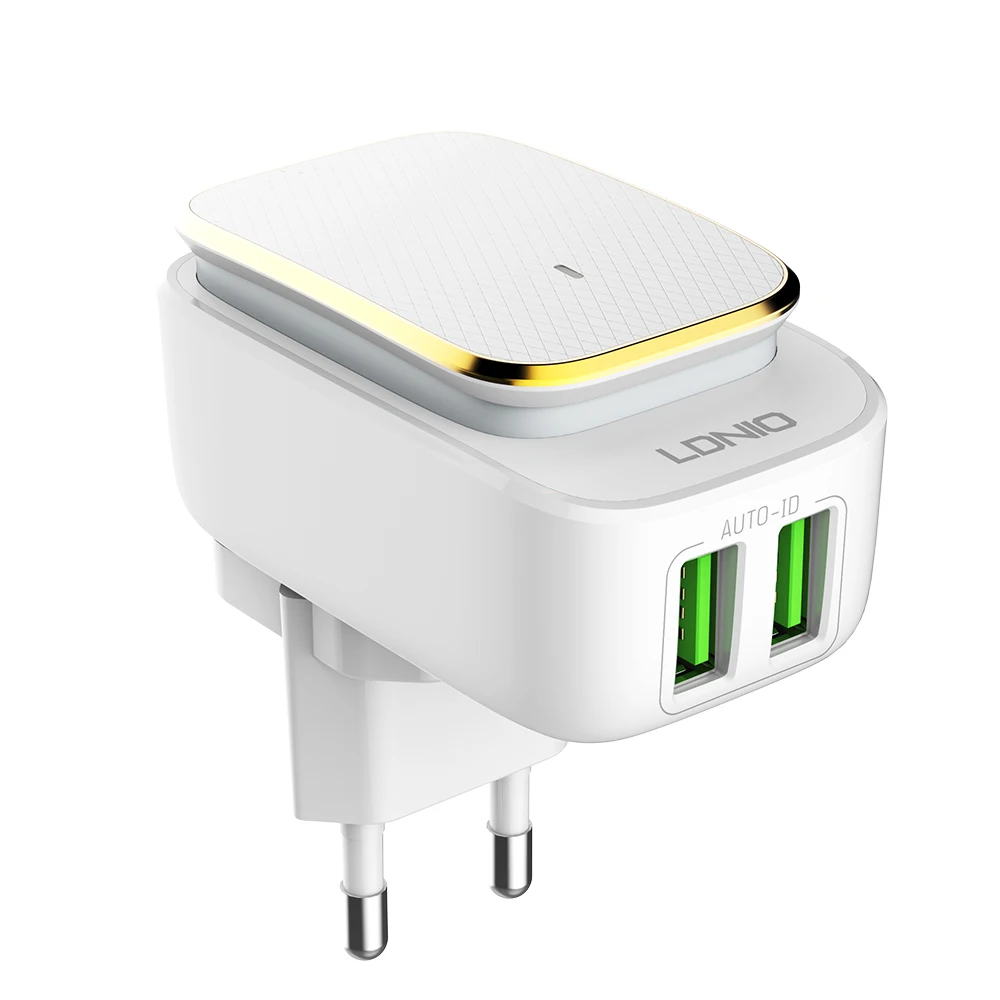 

LDNIO 2 port 2.4A USB Wall Charger Suitable For Adding EU/AU/UK Plug Universal Travel Charger A2205 For Samsung galaxy s3, White with gold rim