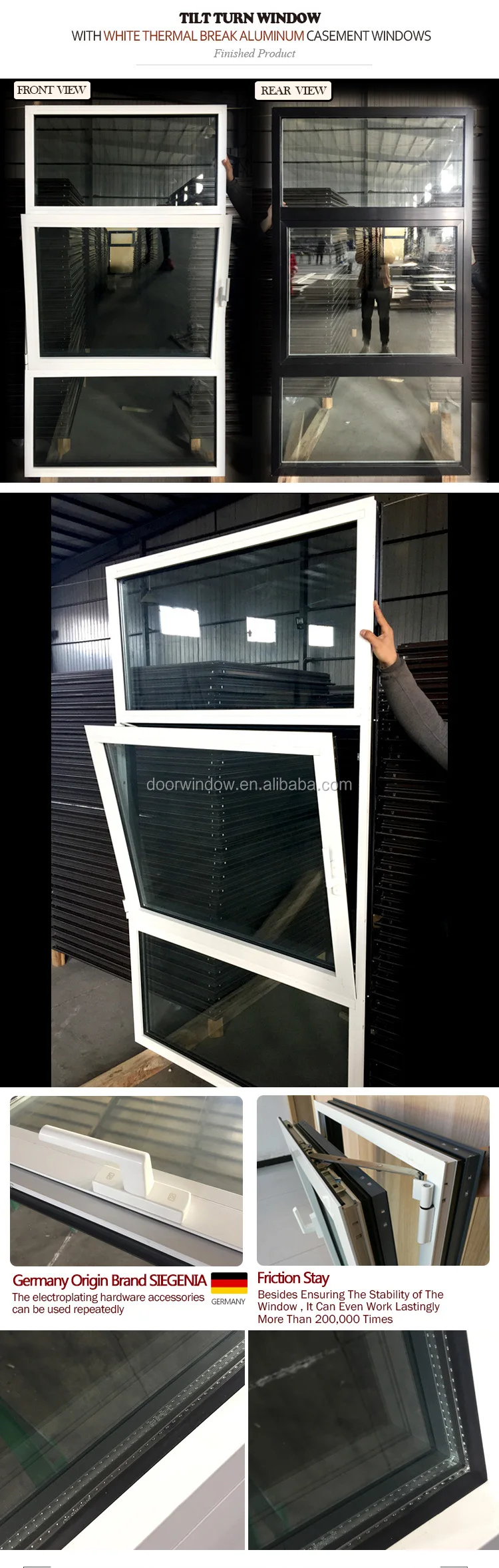 white thermal break aluminum frame fixed glass windows