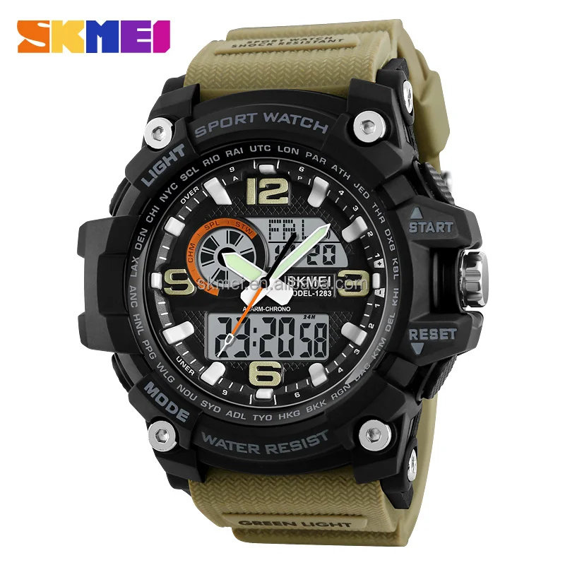 

SKMEI 1283 Sports watches china outdoor 5 atm water resistant stainless steel watch relojes hombre men, Black / army green / red / blue / khaki / red-blue