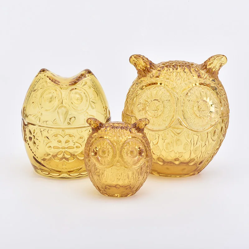 Antique customized oval owl-shape candle vessel glass candle holder with lid wedding centerpieces