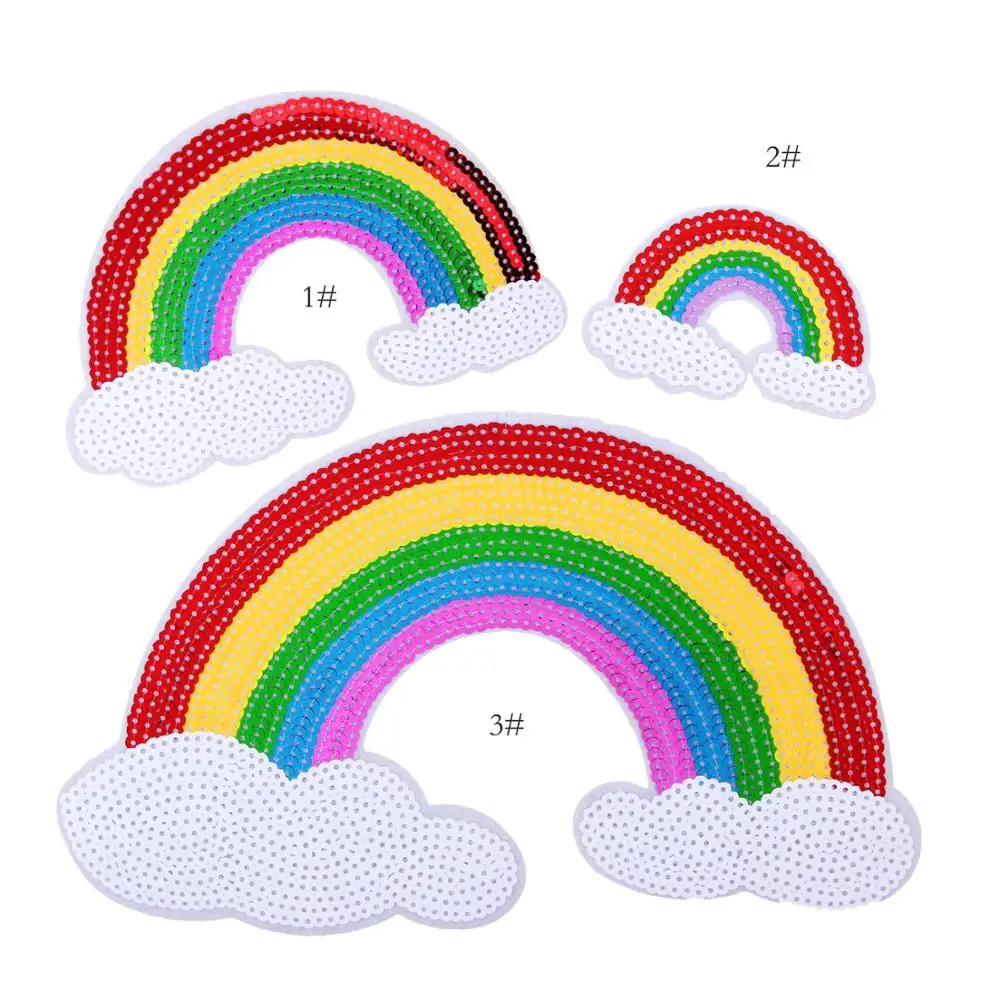 

GUGUTREE embroidery Sequins big rainbow patch animal cartoon patches badges applique patches for clothing JW-75