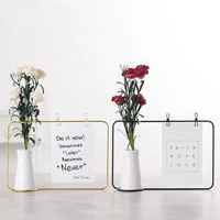 

Metal Clip Geometric Wire Photo Frame For Desktop Matte Brass Photo Frame Desk Decor Flower Vase