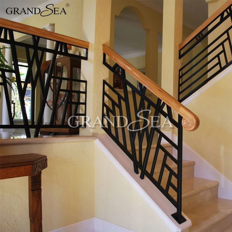 New Design Black Color Metal Curved Stair Railing Kits Price For