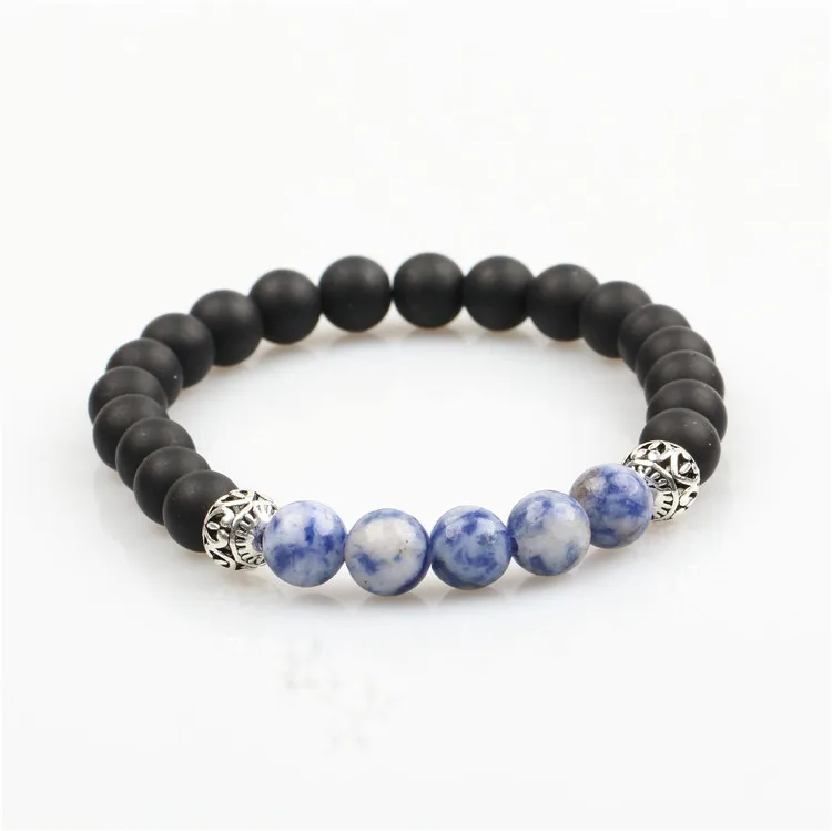 

Wholesale natural beaded jewelry Round Black Matte Onyx and sodalite stone bracelet