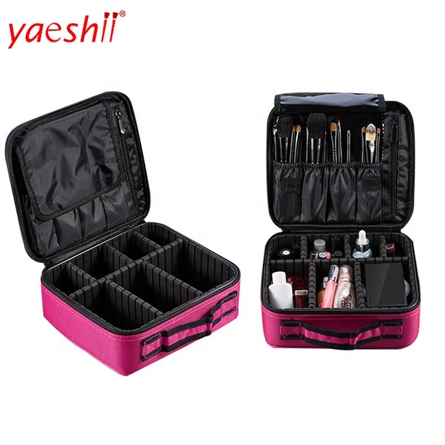 

Yaeshii Women Portable Travel Cosmetic Case Organizer Toiletry Bag with Adjustable Dividers makeup brush case for lady, Rosa pink, black or oem