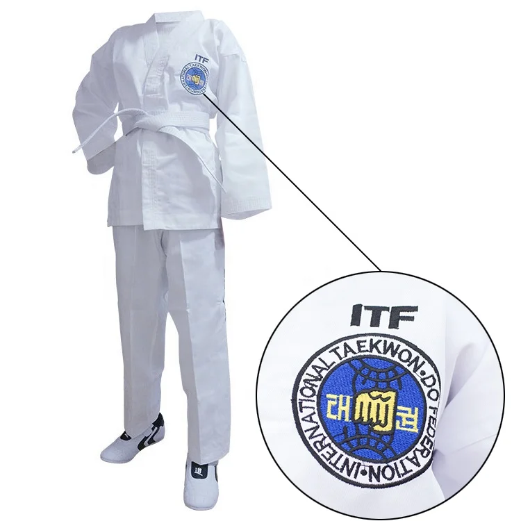 

Custom good quality embroidery martial art training itf uniform tkd taekwondo dobok, White