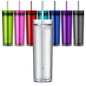 Image of 16oz Classic insulated double wall Acrylic skinny colorful Tumbler With Straw Plastic tumblers