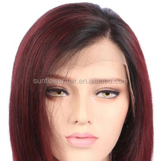 

dark root ombre red 13x6 best quality wigs brazilian human hair L part lace front wig