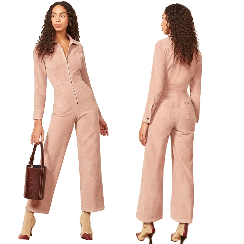 

Fashion Zipper Front Corduroy Jumpsuit Ladies Autumn, Shown
