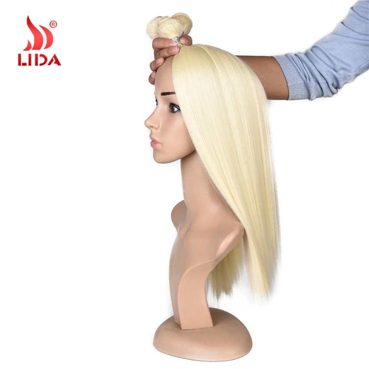 
Lida Synthetic Hair 3 Extension with free closure Yaki Silk Straight 100% kanekalon fiber 613# color Hair Bundle weft weave 