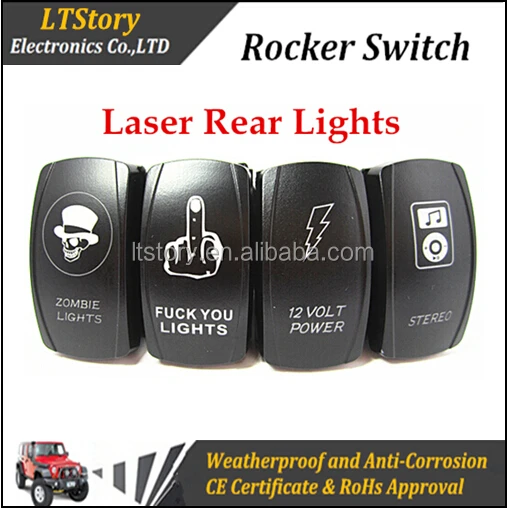 BLUE 2 POSITION ROCKER SWITCH LASER ETCHED 20A 12V STEREO OFFROAD