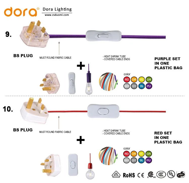 Plug Cord Set With 303 Switch For Bulb Pendant Lamp Cord Set Usa Power