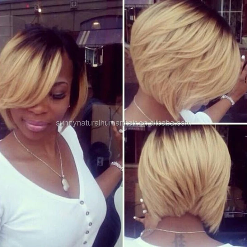 

virgin brazilian hair full lace wigs ombre blonde bob human hair wigs wholesale two tone short cut bob wigs with bangs, N/a