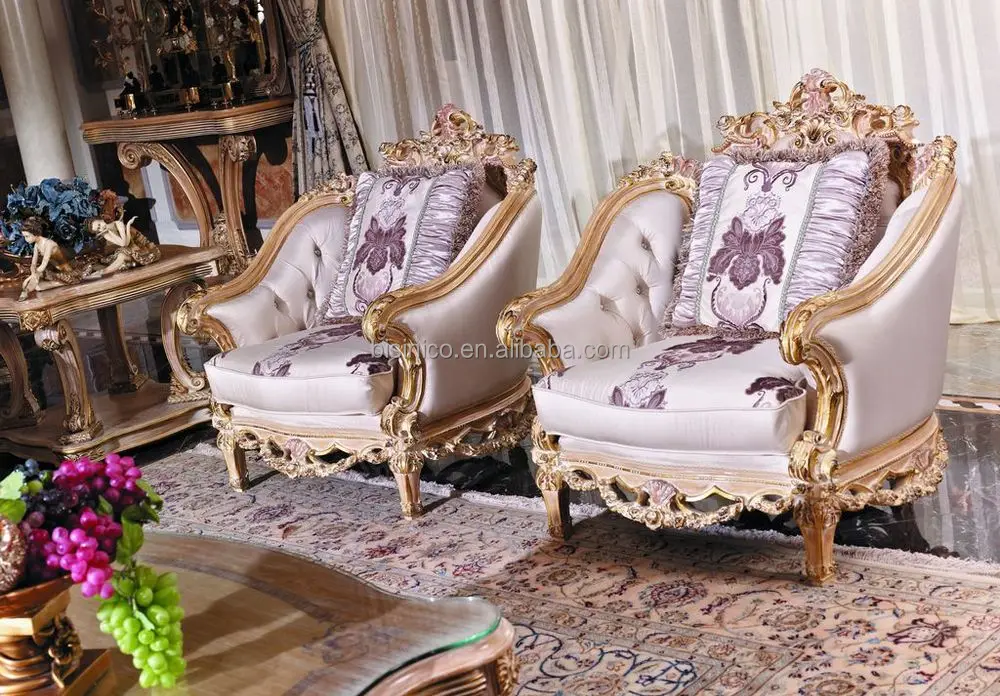 Luxury French Baroque Bright Color Living Room Sofa Set Royal Palace Luxury French Baroque Bright Color Living Room Sofa Set Royal Palace Hand Carved Fabric