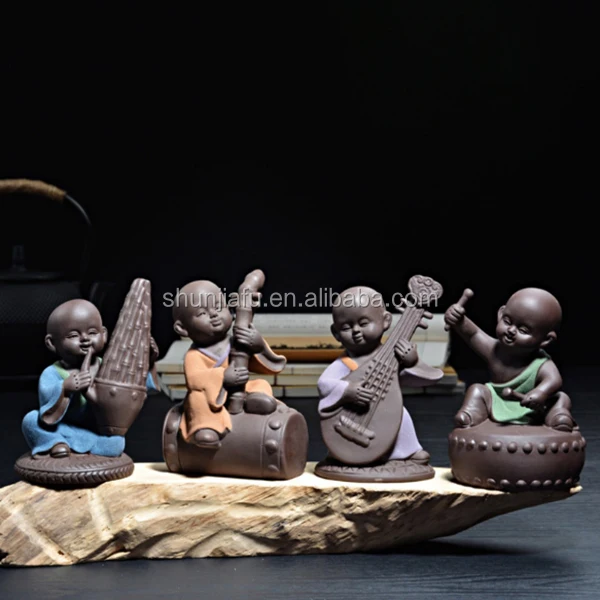 creative ceramic tea pet small monk figurines for desktop decoration
