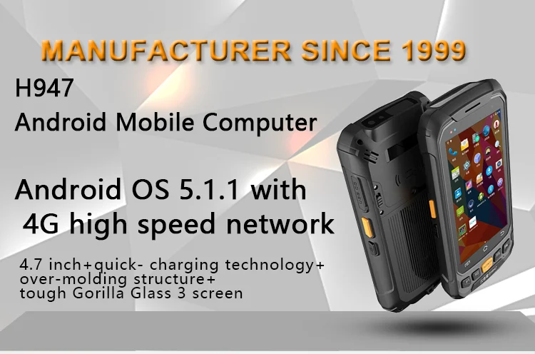 Handheld wireless H947 Android 7.0 4G Handheld RFID Reader with Barcode Scanner and 4.7 inch Gorilla Glass 3 Scherm