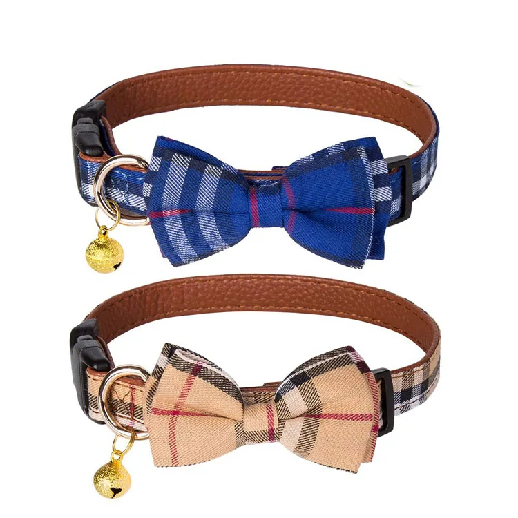 

Factory Price Cotton Fabric Plaid Adjustable breakaway cat dog bowtie, Customized