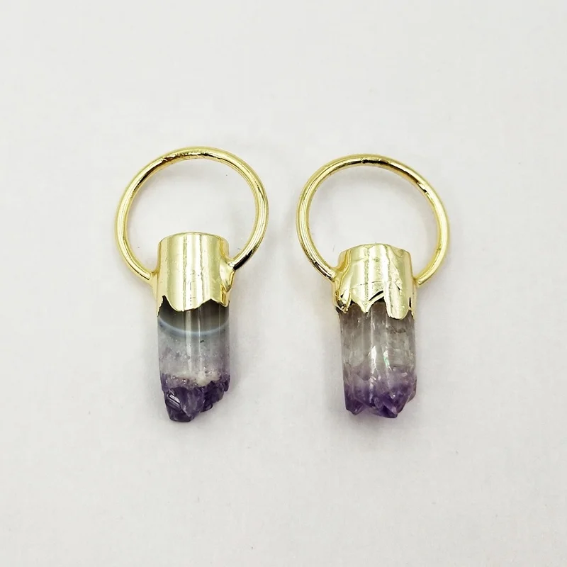 

Natural amethyst bar pendant gold plate metal circle druzy pendants for necklace DIY design gem stone boho style