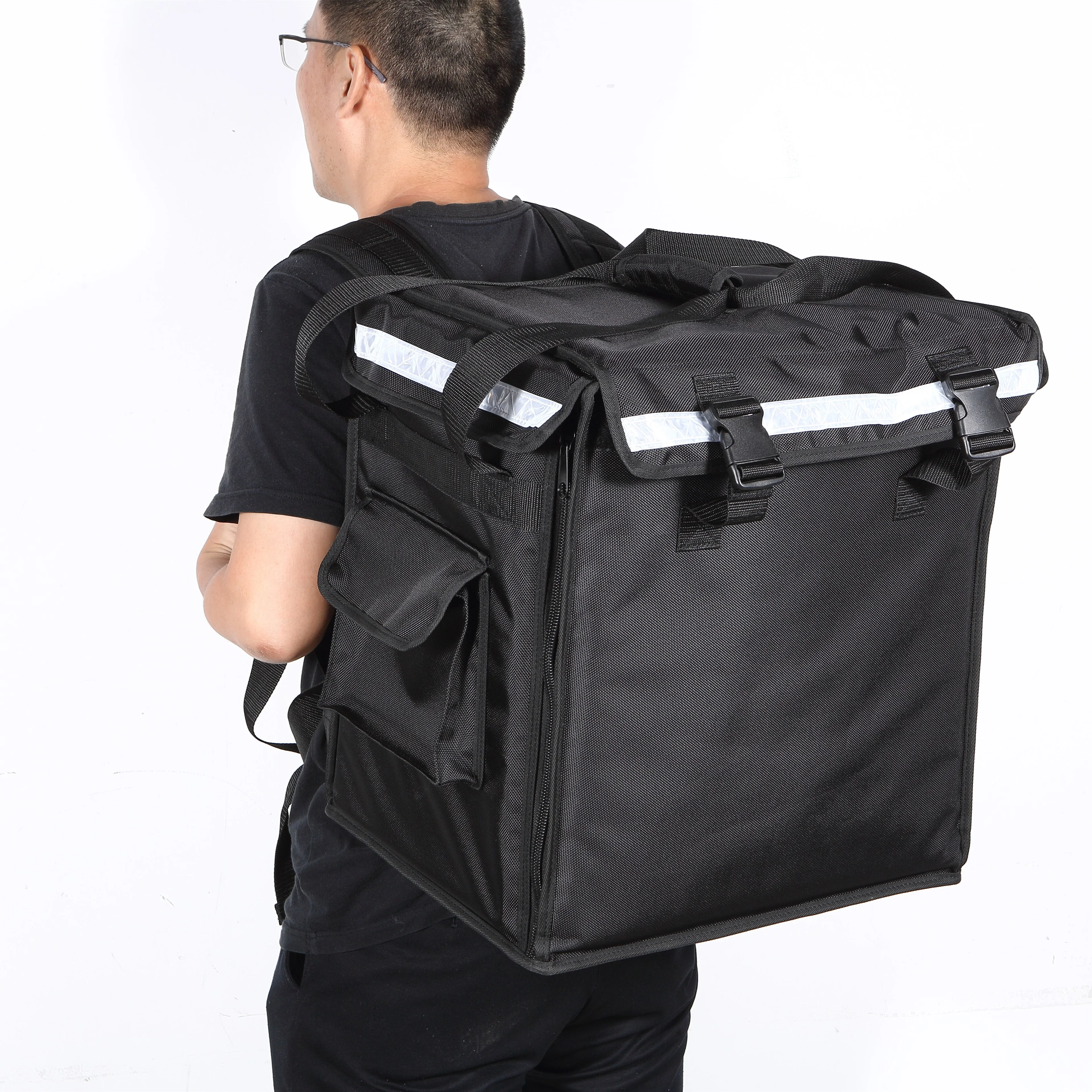 

Customized high quality large Capacity Durable Black Thermal Waterproof Cooler Backpack 65L delivery bag motorcycle