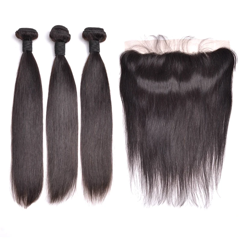 

Natural color 100% virgin indian human hair free parting lace frontal closure with hair bundles, N/a