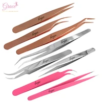 

Own brand Private Label Professional Stainless steel Eyelash Tools Curved Pointed Eyebrow Tweezers Eyelash accessories