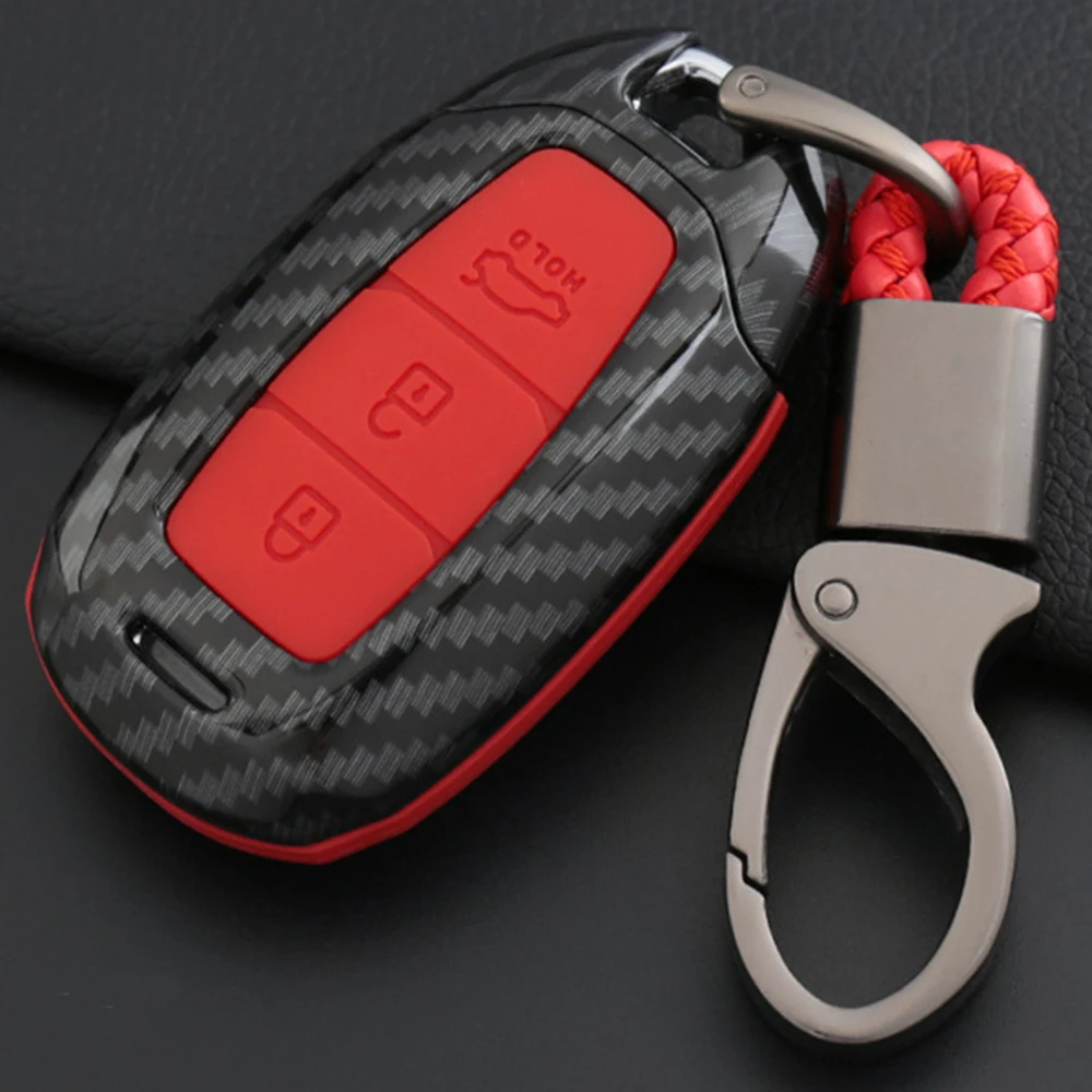 Abs Carbon Silicone Car Key Case Keychain For Hyundai Kona 2017 I30