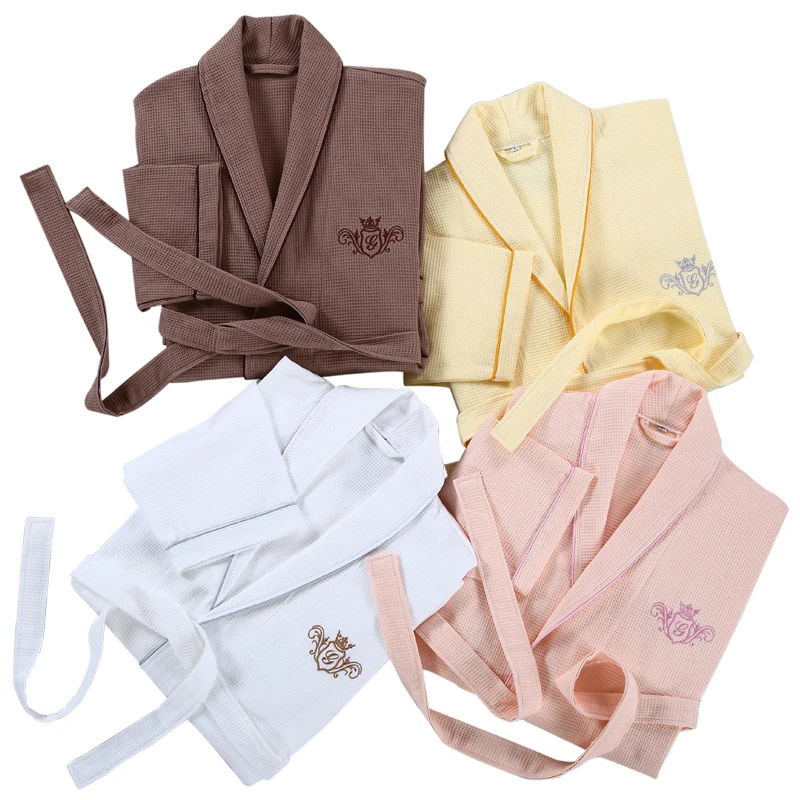 

Customized Logo Cotton Fabric Waffle Pattern Unisex Hotel Bath Robe, N/a