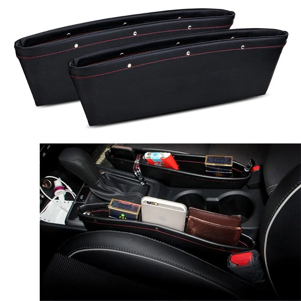 2 pack - Universal Car Slit Storage Organizer Console Seat Side Gap Filler Seat Pocket-Premium PU Leather Seat Catcher Caddy-Car Interior Accessories black OKZ Car Pocket Organizer