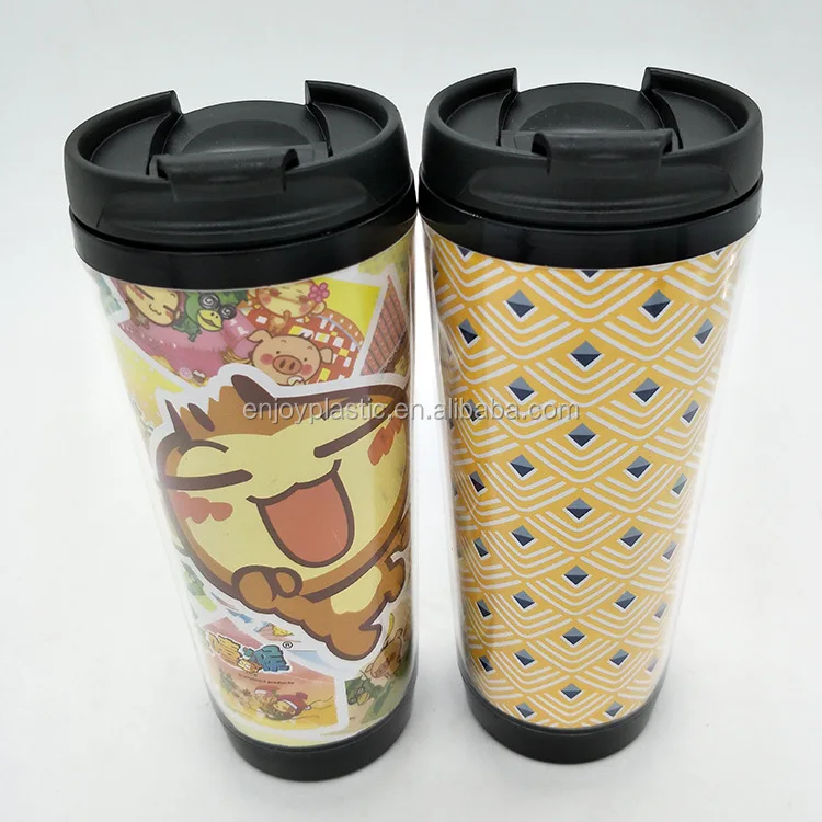 Wholesale Cheap 12oz Multiple Patterns Plastic Coffee Mug Travel Mug