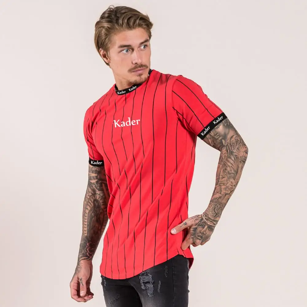 

europe fashion pin stripe printing t shirt custom brand logo t shirt for men