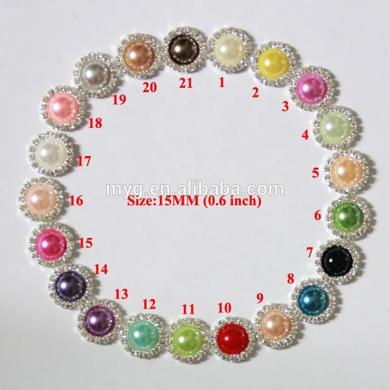 

Free Shipping Wholesale 15mm rhinestone pearl button Flatback button MYGRB003-1