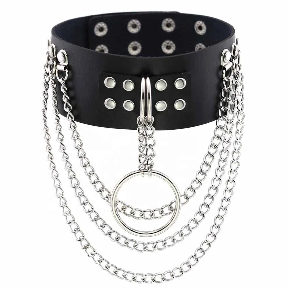 Sexy Vegan Choker Punk Harajuku Goth Chain Belt Necklace Pu Leather Bondage Cosplay Club Spiked Collar Fashion Pendant Necklace