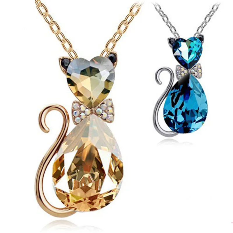 Rhinestone Crystal Cat Necklace
