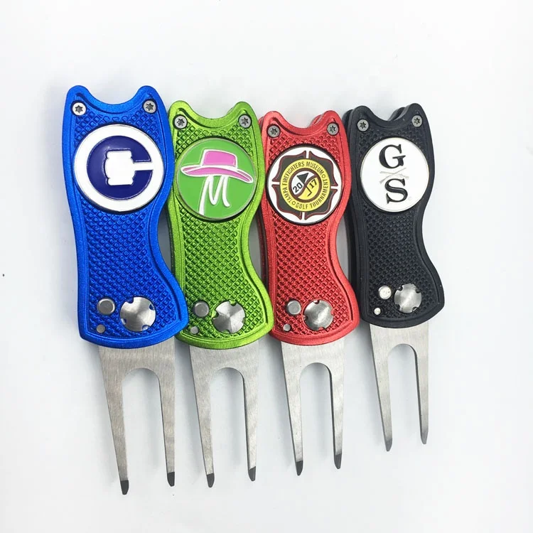 wholesale magnetic golf switchblade divot repair tools / switchable golf pitch fork