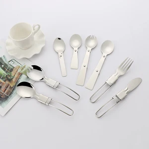Image of 304 stainless steel outdoor camping portable folding flatware set knife fork spoon combination travel picnic folding cutlery set