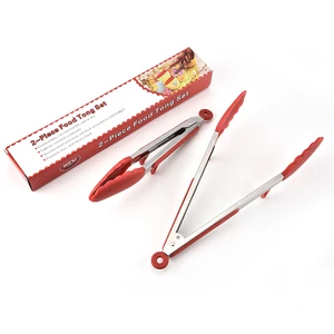 Image of 9"12" Free Sample Silicone Kitchen Accessories Baking BBQ Tools Sets Stainless Steel Metal Manual Salad Food Serving Tongs