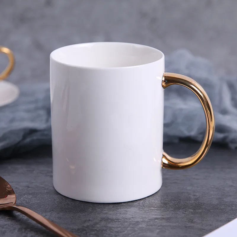 

P59 Handle White Ceramic Tea Mug, Gold Handle Cups, Wholesale Gold Plated Ceramic mug, White or according to pms color