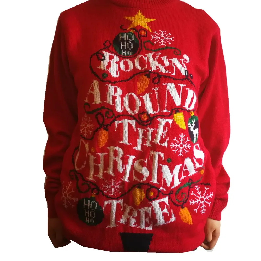 

Amazon hot sell customized crew-neck christmas pullover sweater, round collar ugly jacquard christmas sweater