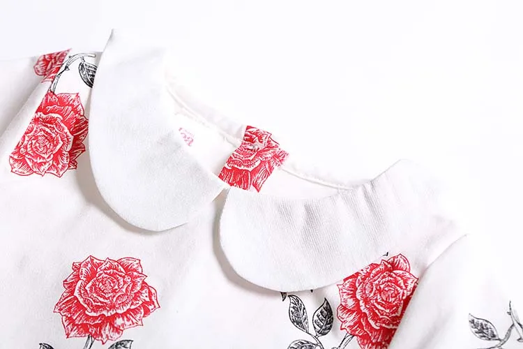 
wholesale 100% cotton floral bow neck short ruffle sleeve summer dress girl 