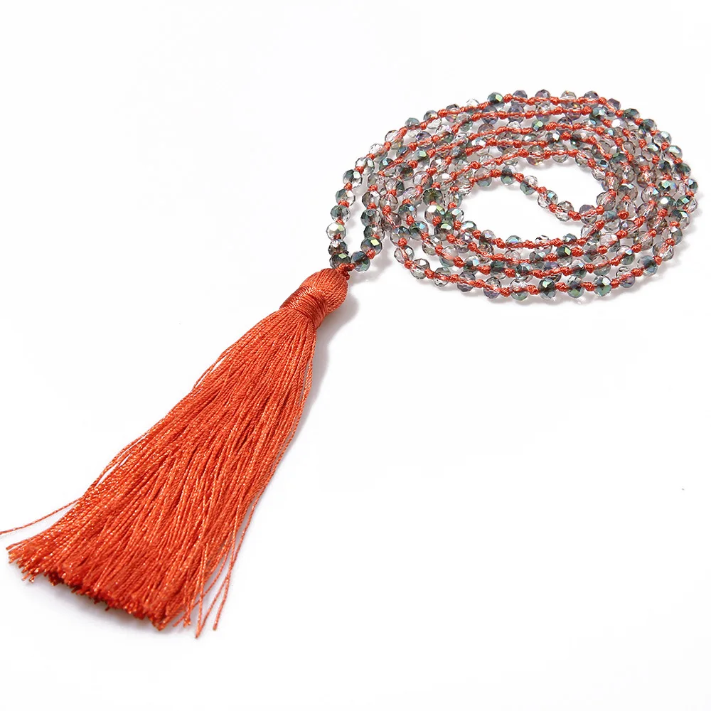 

Fashion Crystal Glass Necklace Tassel Women's Necklace Jewelries Handcraft Knot Beaded Ladies Long Necklace Jewelry, Please refer to color card