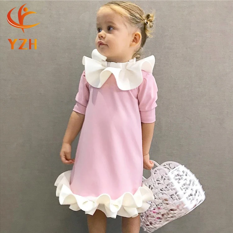 Customize logo children wearmodern lovely dress party pink kids fashion dresses