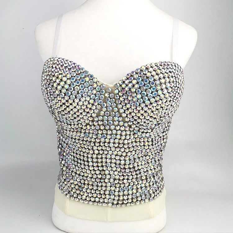 Custom Women Mature Corset Bustier Full Diamond Crystal Crop Tops