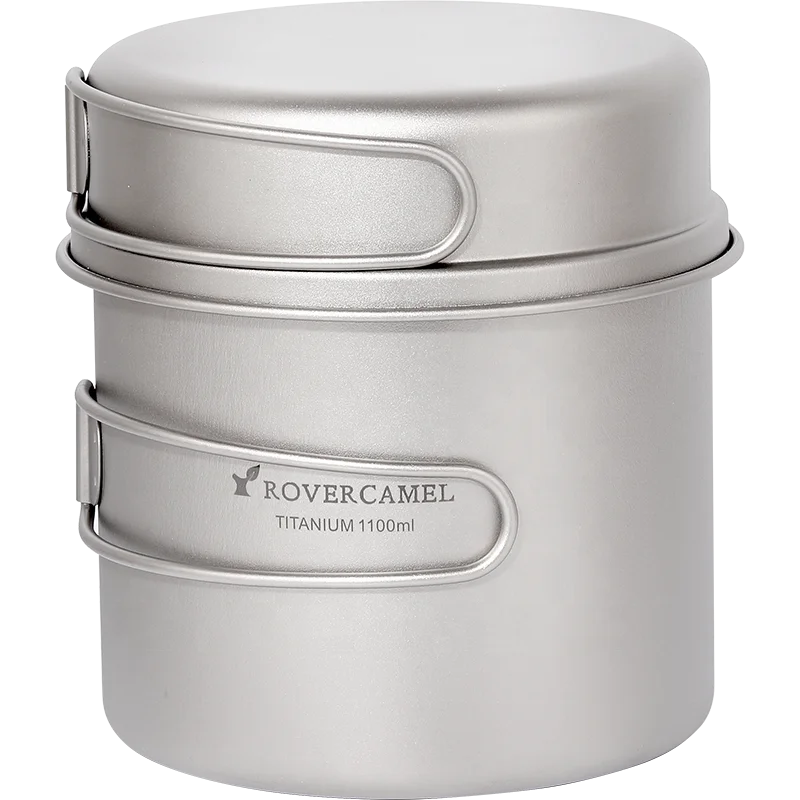 OEM 0.9L /1.1LTitanium Pot+350ML Pan Ultralight Outdoor Camping Cookware Picnic Cooking Pot With Folded Long Handel